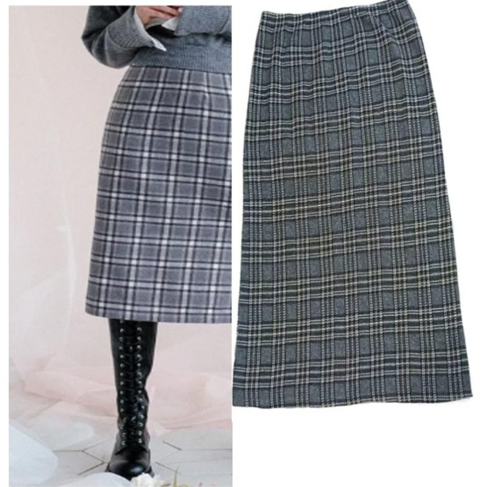 Vintage Kristin Nicole Plaid Long Skirt Sz 1X Gray Checkered Vintage Y2k Preppy‎